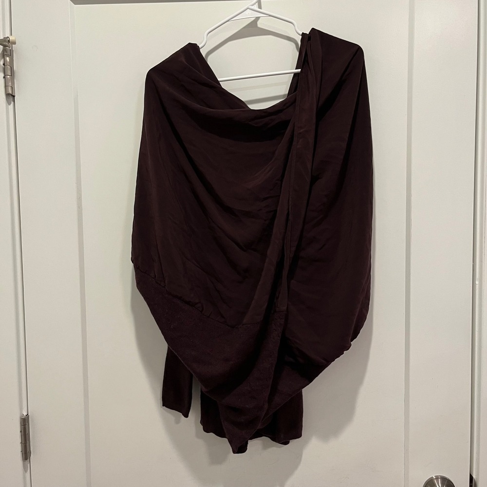 AllSaints Merino Wool Draped Asymmetrical Sweater Burgundy Plum Medium